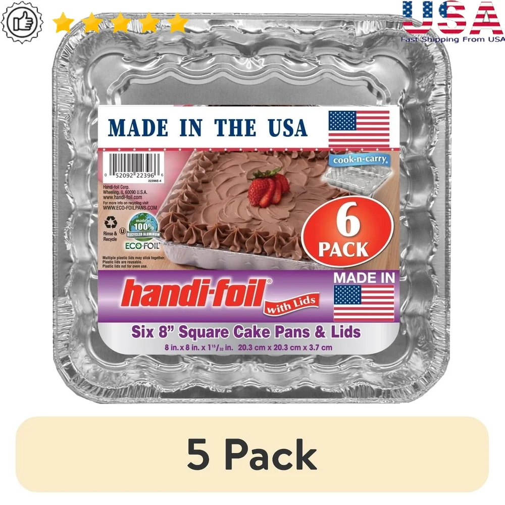

5 Pack Disposable Aluminum Square Cake Pans with Lids Baking Cakes Brownies Salads Side Dishes Picnic Party Use