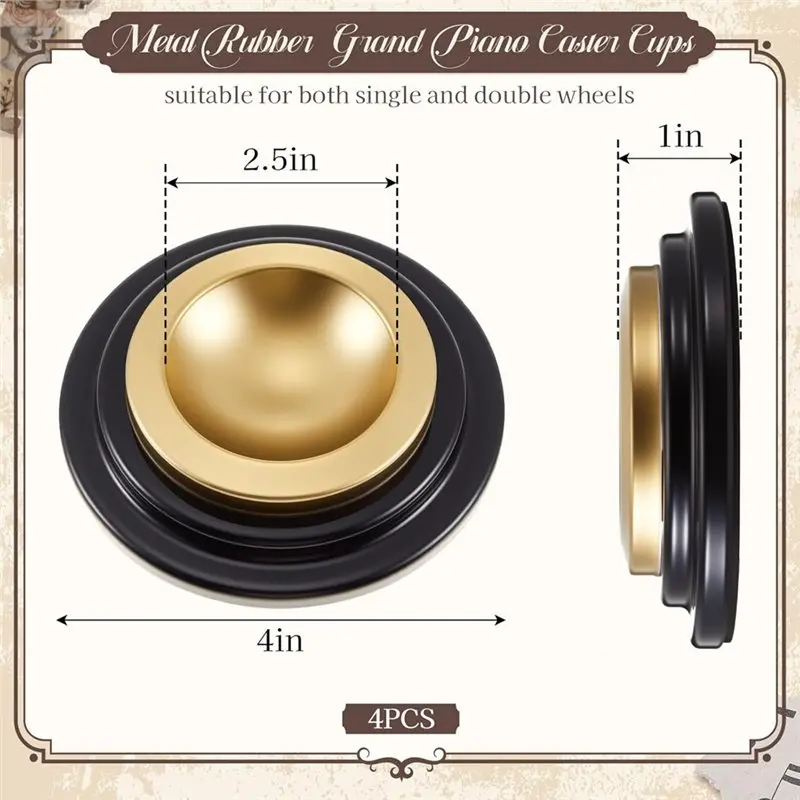 A93G لمنصات أرجل الأثاث، قاعدة لباد شديدة التحمل غير قابلة للانزلاق، أكواب مطاطية معدنية للبيانو للأرضيات الصلبة