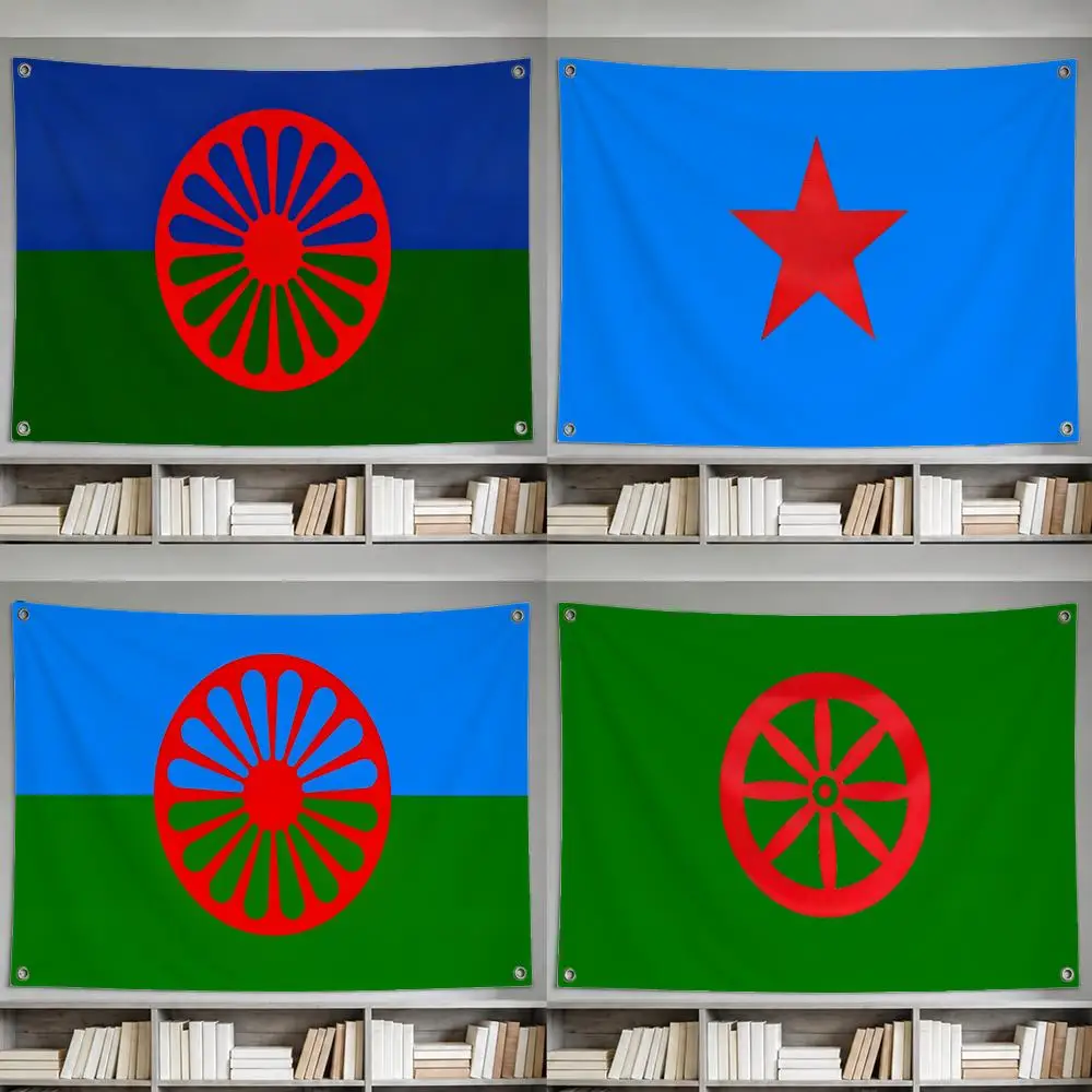 Culture Gypsy Romani Flags Wall Hanging Decor Banner Flag, Indoor Outdoor Use for Yard Patio