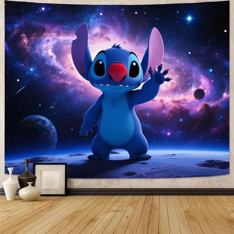

1PC Cute Stitch Cartoon Tapestry Cosmic Space Wall Art Home Decor Kids Room Gift Polyester Fabric Hangings for Fans