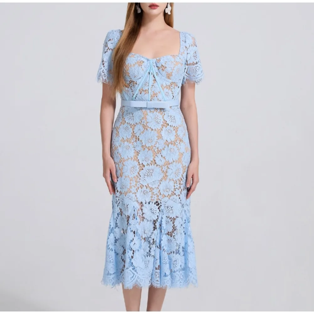 فستان أنيق مثير على شكل فراشة برقبة مربعة على شكل حرف a عالي الخصر للعطلات ملابس نسائية ضيقة للحفلات #6