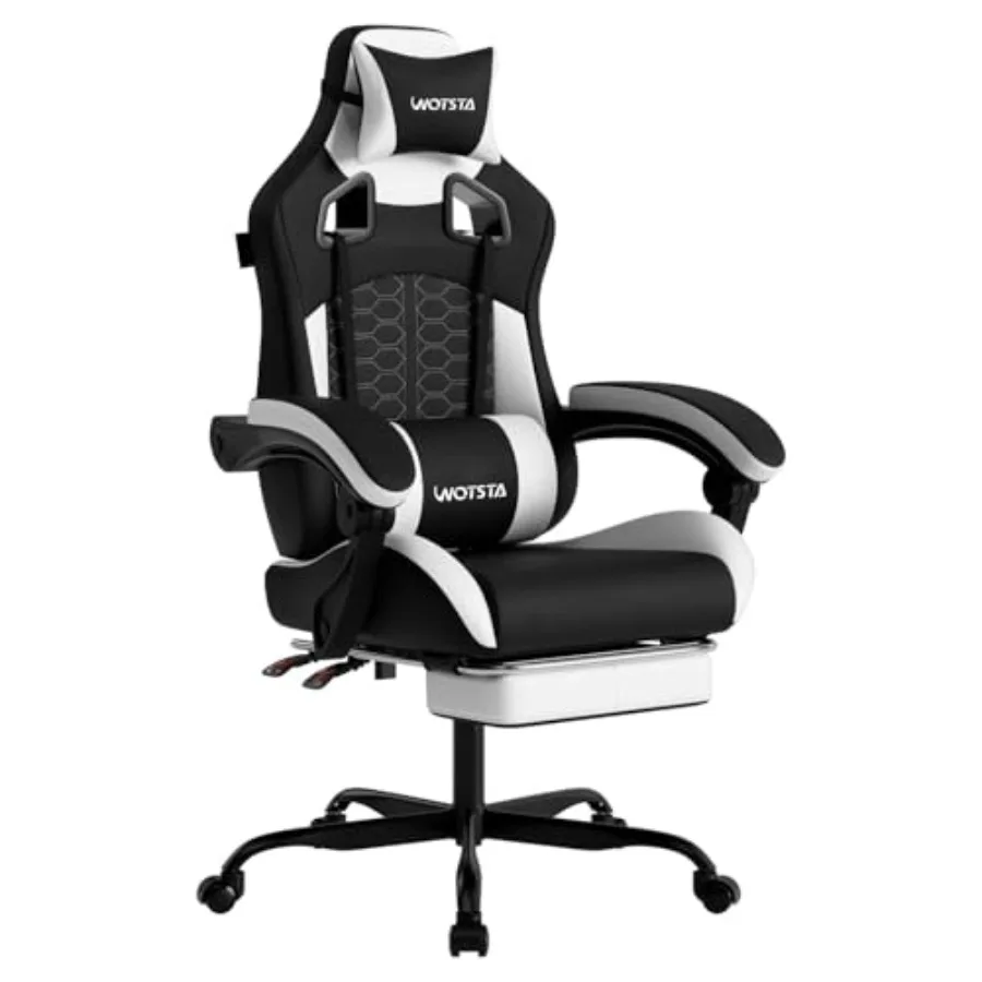 

Игровое кресло с массажем, эргономичное компьютерное игровое кресло с подставкой для ног, удобным подголовником и поясничной опорой, высокая спинка, ПВХ-кожа