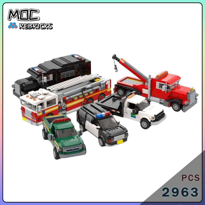 MOC City Service Vehicles Set 6in1 Utility Maintenance Truck DIY Minifig Scale Building Blocks Bricks Toy Model Gift
