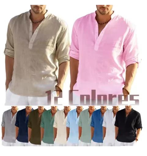 

12 Colors New Style Long Sleeves Shirts For Men Casual Shirts Lightweight Long Sleeve Henley Beach Shirt Hawaiian Men's Shirt
