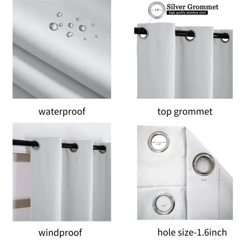 Custom Top Grommets Curtains, Outdoor Waterproof Grommets Curtains, Decoration Curtain with Strap for Garden, Patio, Porch, Pool