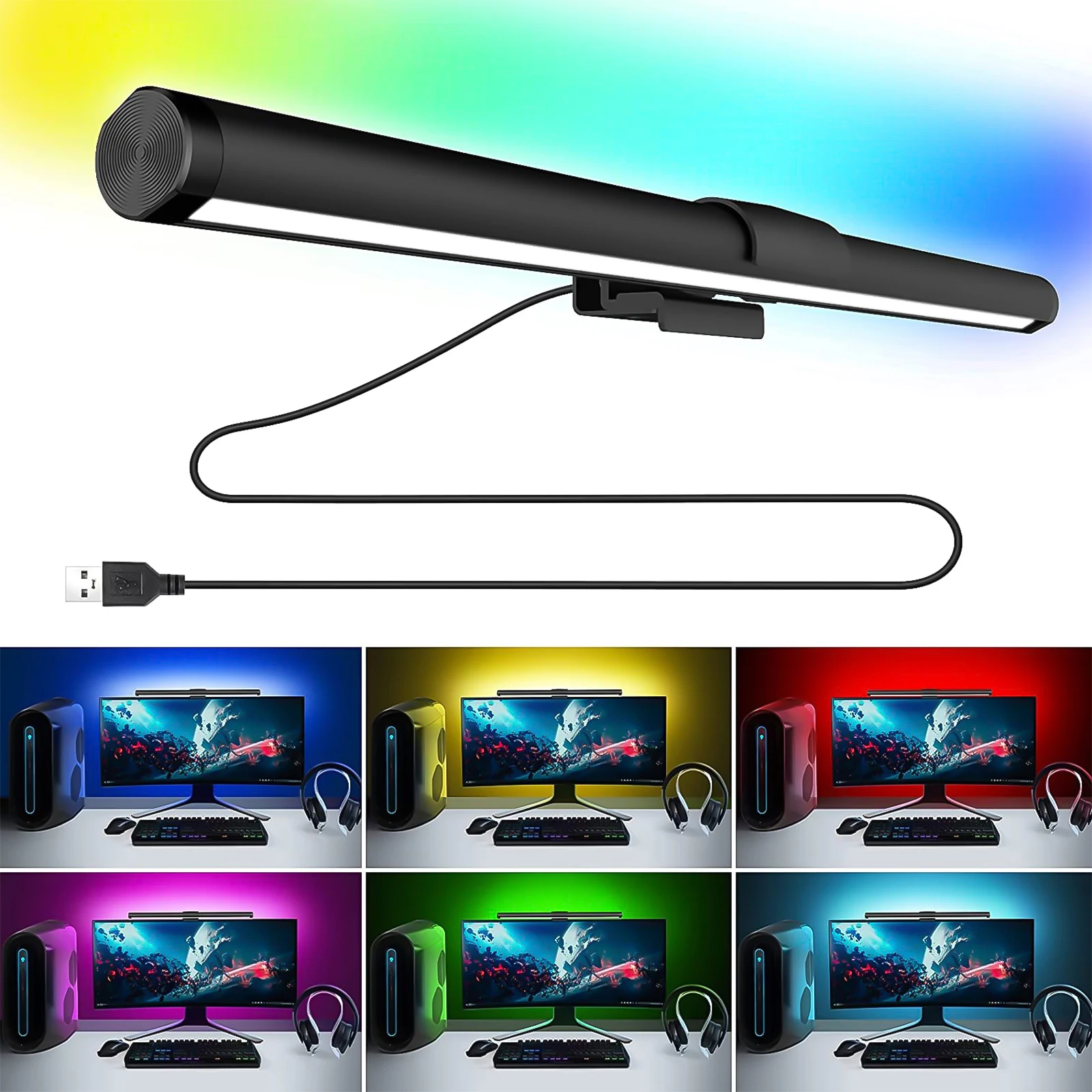 

SOMYMORE Double Sided Coloful Led Screen Hanging Monitor Lights Computer Gaming Lamp Offices Eye Care Light Fixture Accessories