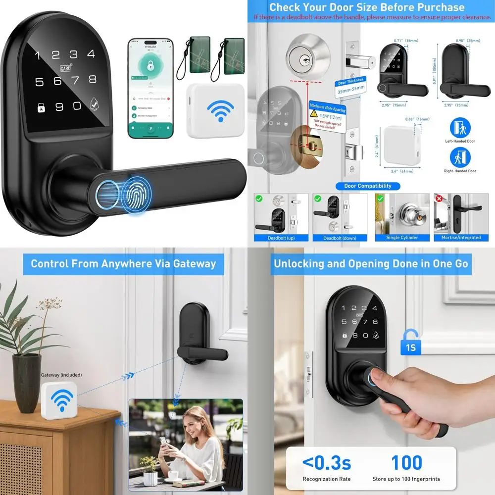 

Fingerprint Entry Digital Door Lock with Handle, Smart Biometric Knob for Home Security with Remote APP Control