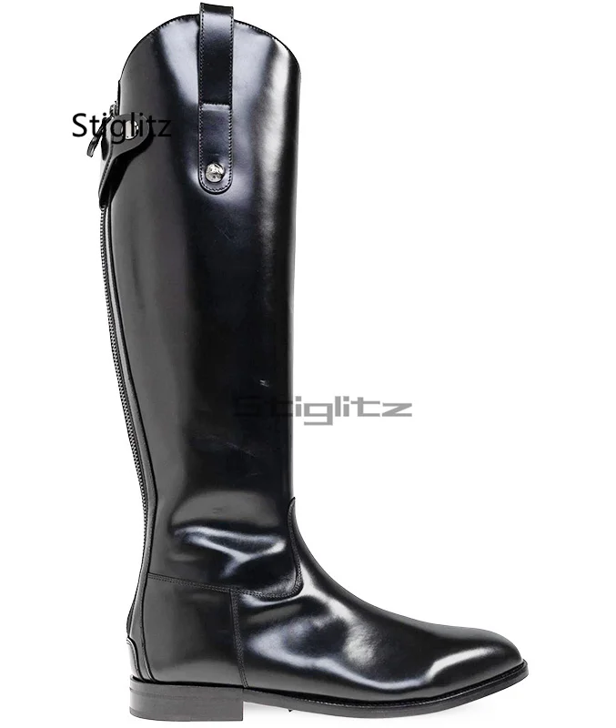 Head Layer Cowhide Riding Boots Men Black Leather Knight Boots Men's Pointed Toe High Tube Boots Fashion Autumn/winter Shoes