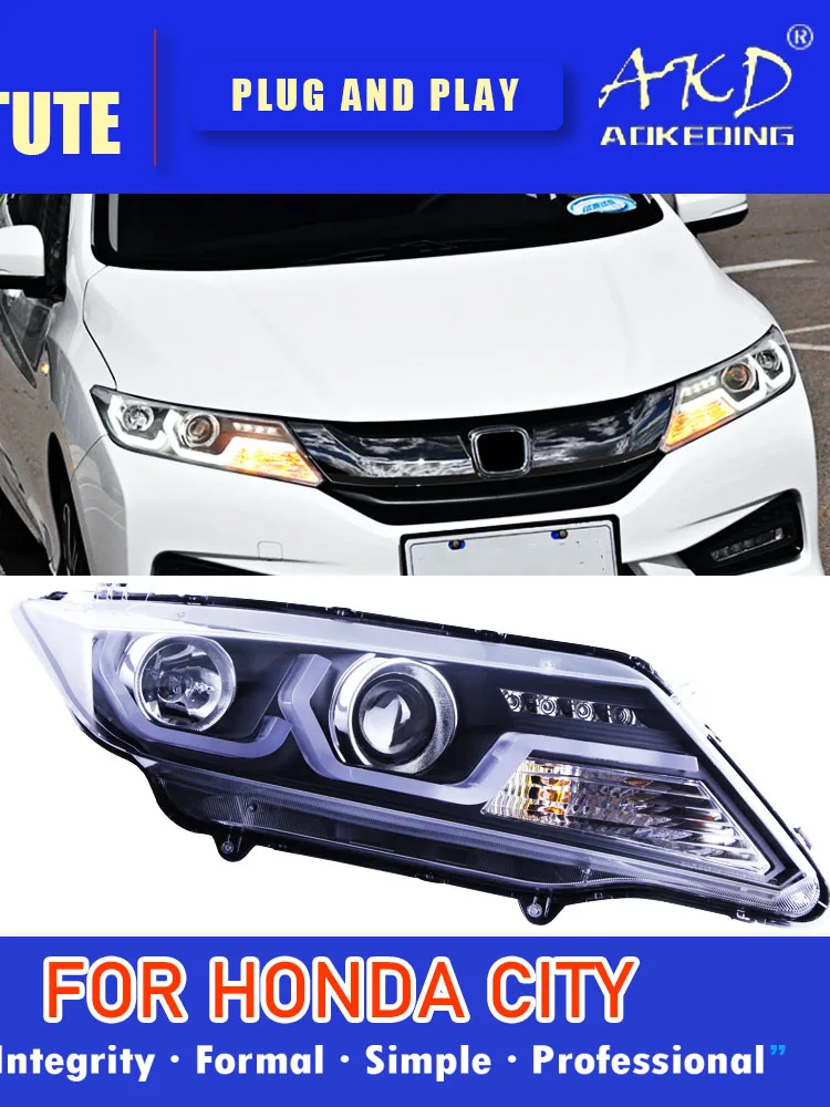 Lampa czołowa AKD do reflektorów Honda City LED 2016-2018 reflektory miejskie DRL kierunkowskazy światła drogowe Angel Eye soczewki projektora — zdjęcie 2