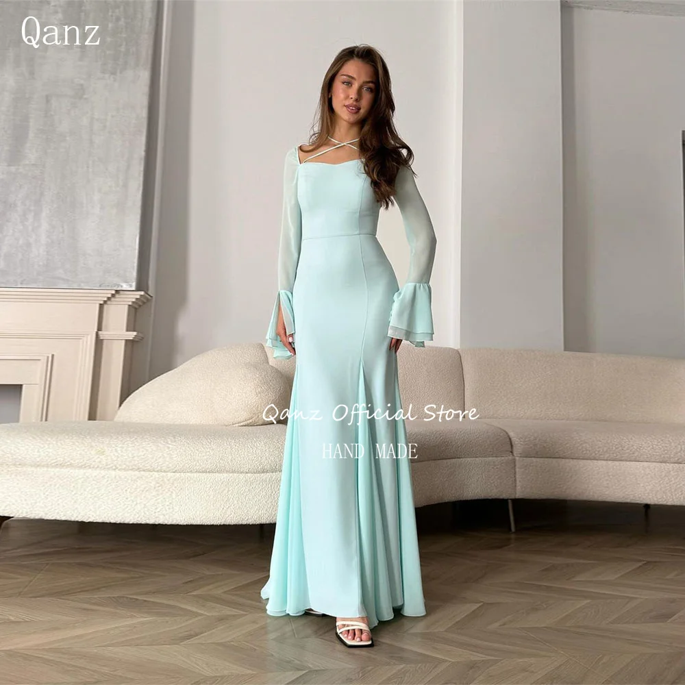 

Qanz Saudi Dubai Evening Dresses Chiffon Long Sleeves Mermaid Arabische Abendkleider Formal Occsion Dressess for Women 2024