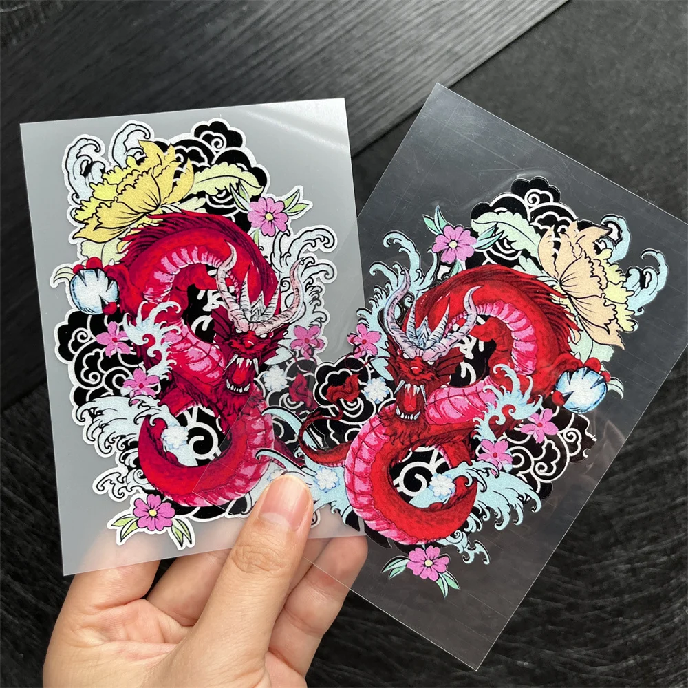 Red Dragon Flower Car Sticker Waterproof Vinyl Decal Left Right Side Traditional Dragon Graphic Motorcycle Tank Truck Scooter