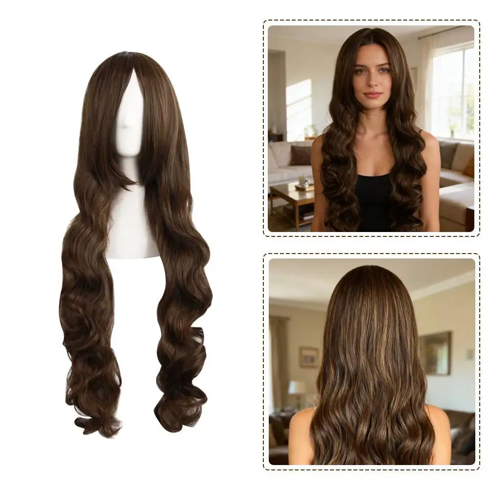 

Коричневый парик с эффектом водной волны, на всю голову, с кружевной передней частью, легкий и удобный, для образа в стиле Лолита или для выходных прогулок