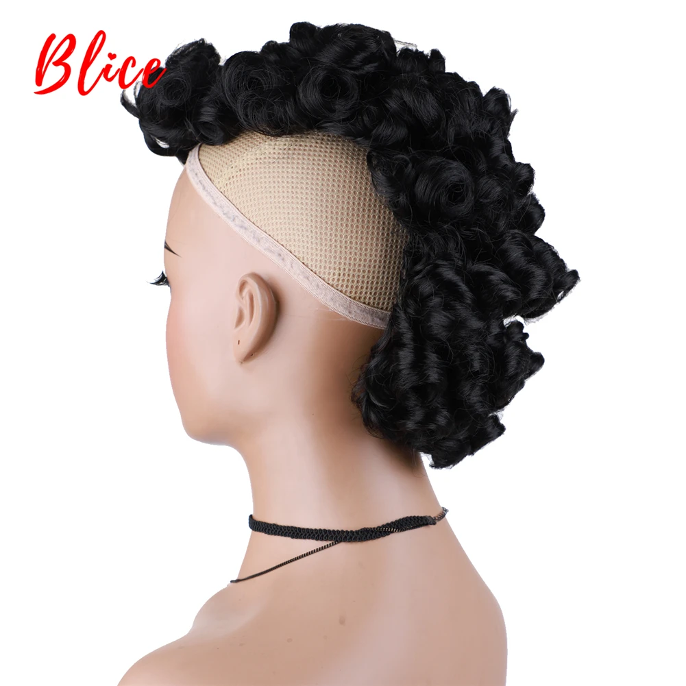 Blice Synthetic High Puff Afro Kinky Curly Short Middle-Part Wig Clips in Hairpiece Hair Extensions Ntural Black Chignon Wig