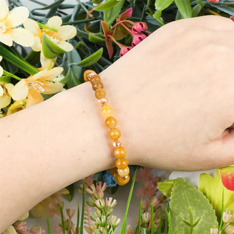 1 PC Citrine Natural Stone Bracelet Promotes Abundance and Success Unisex Handmade Jewelry 6mm image 3