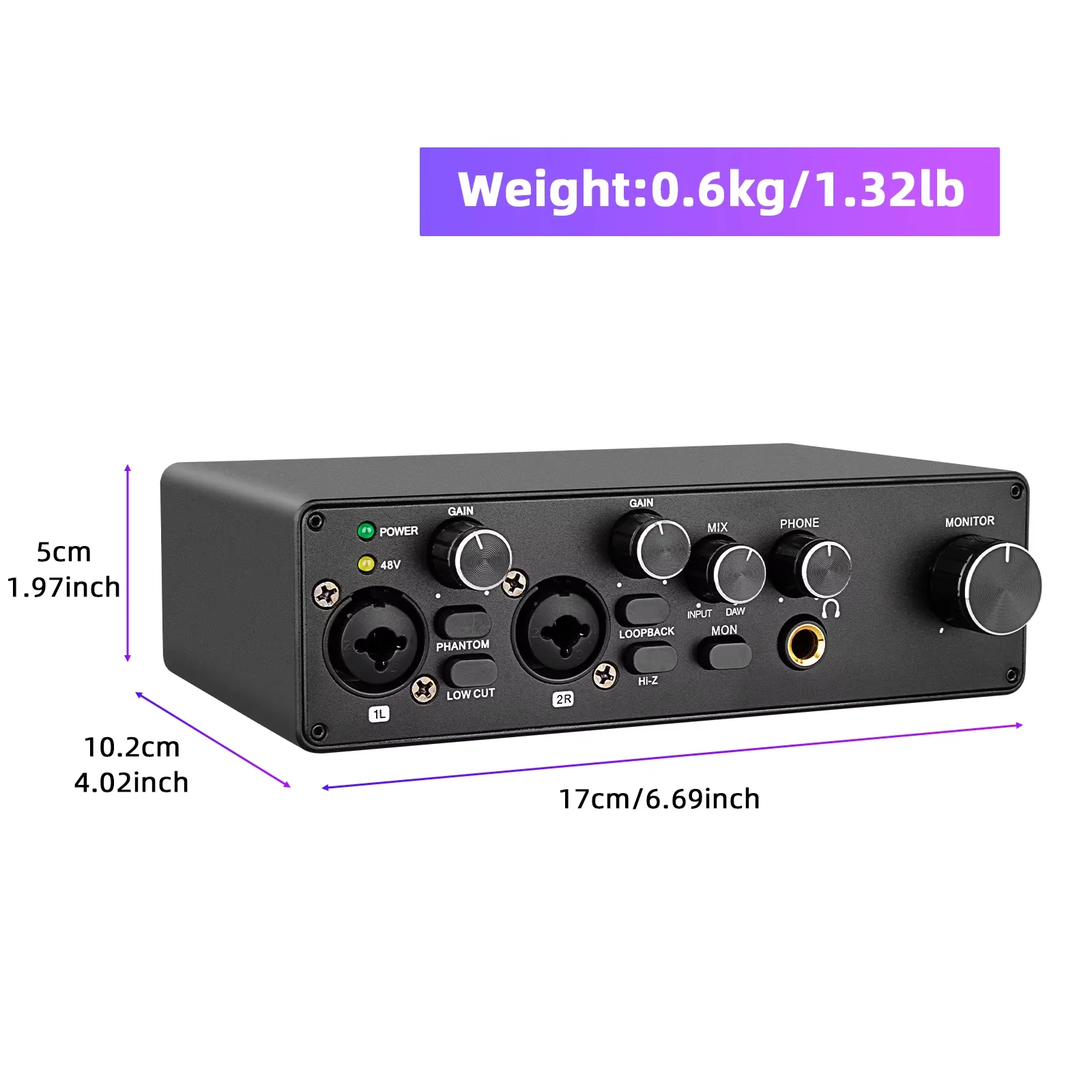 MQ22 Professional ASIO 2-Channel USB Audio Interface Mic Preamplifier Sound Card Low Latency for Live Recording Studio