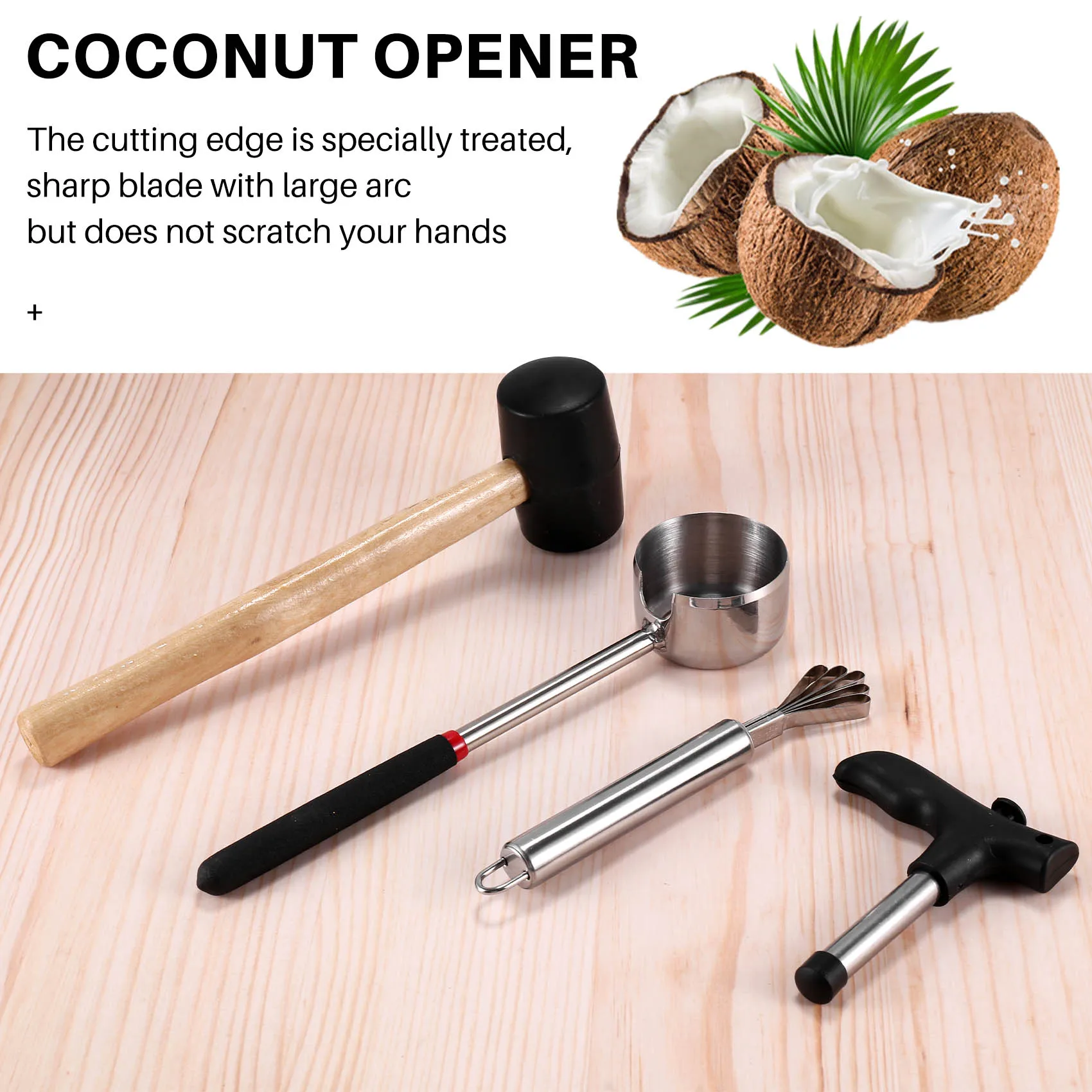 Conjunto de Ferramentas Abridoras de Coco AEE6-5Pack para Coco Verde, Kit Abridor de Coco em Aço Inoxidável, Kit Abridor Coco Jack