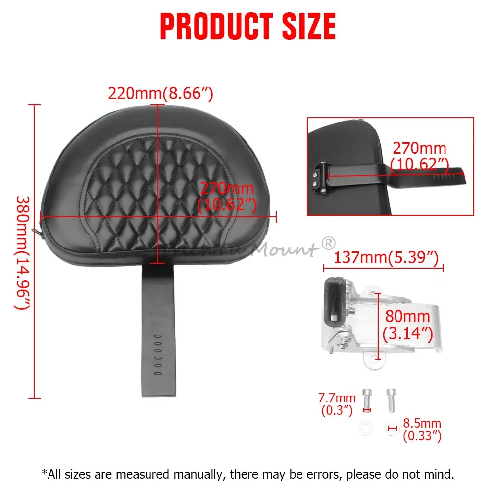 Motorcycle Adjustable Backrest With Mounting Kit Sissy Bar Backrest for Victory 2012-2017 PU Leather Motorcycle Seat Backrest