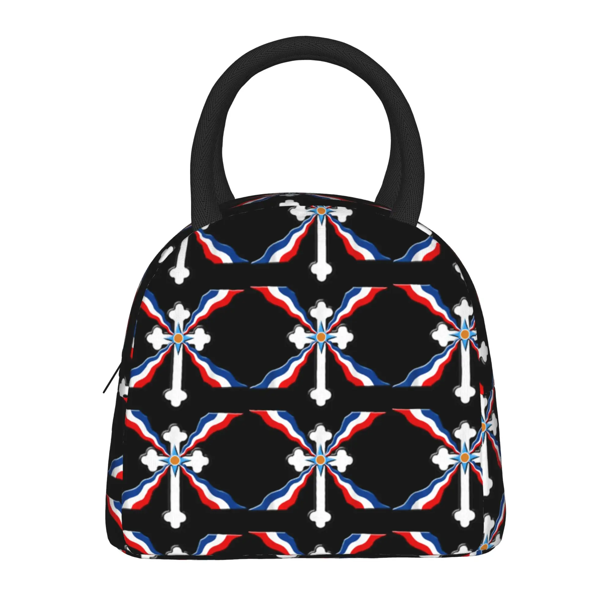 Assyrian cross Assyrian flag Lunch Bag  Casual Lunch Box For Unisex Travel Portable Cooler Bag Oxford Thermal Tote Handbags