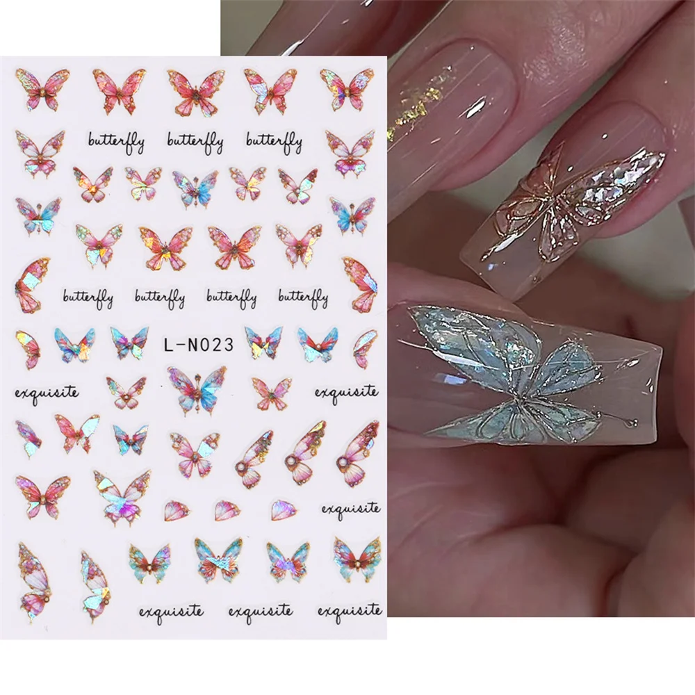 Nail Art Stickers Eye-catching Sweet And Refreshing Colorful Butterfly Decal Laser Butterfly Nail Sticker Nail Stickers Salable