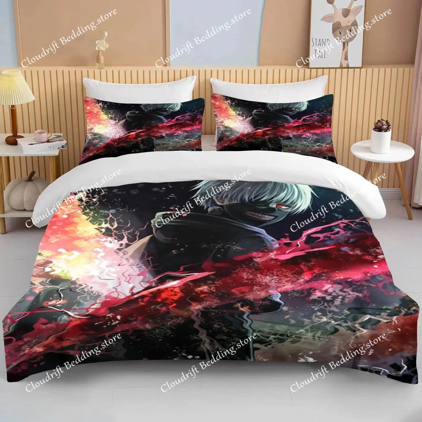 New Japan Tokyo Ghoul Bedding Set Kaneki Ken Anime Bedding Set Black White Duvet Cover Set Boy Home Textile 3d Quilt Bed Linens
