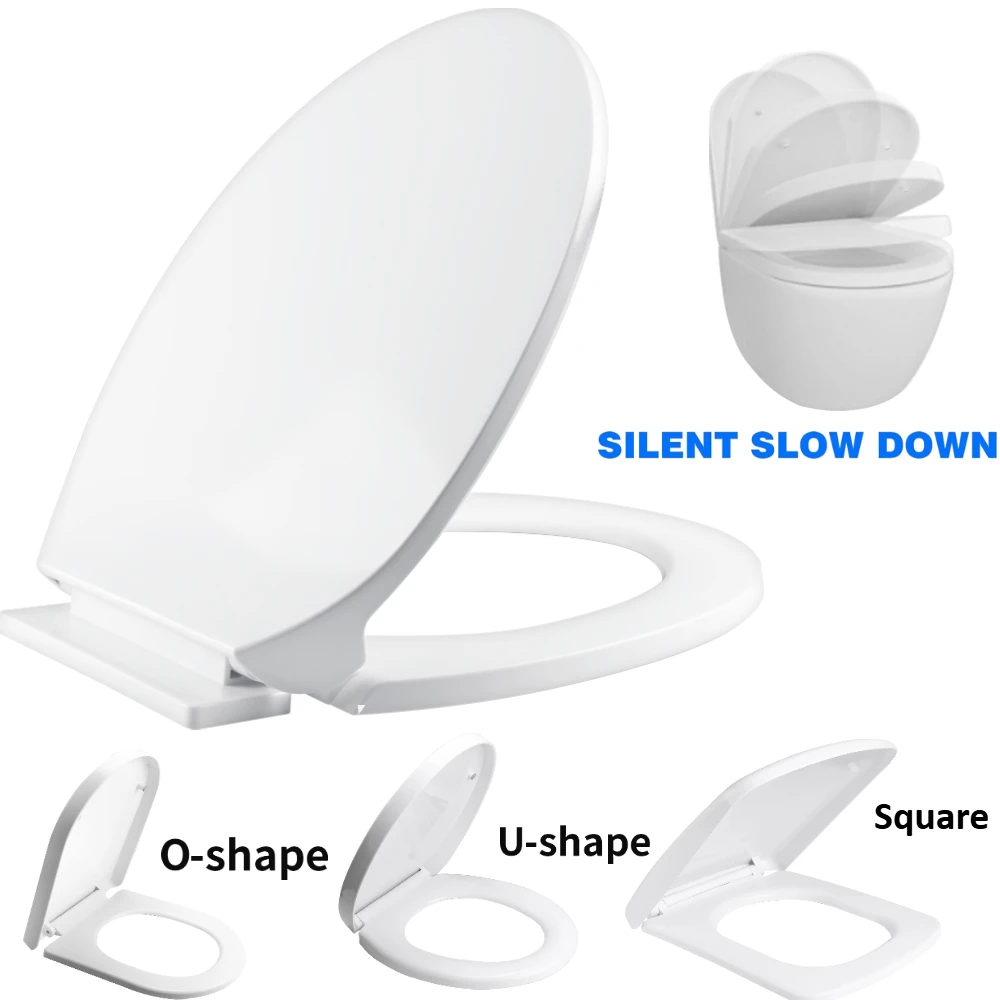 

Slow Close O-Shape Toilet Seat Quiet Lid Durable Anti-Bacterial Simple Top Fixing Removable Universal Bathroom Accessories