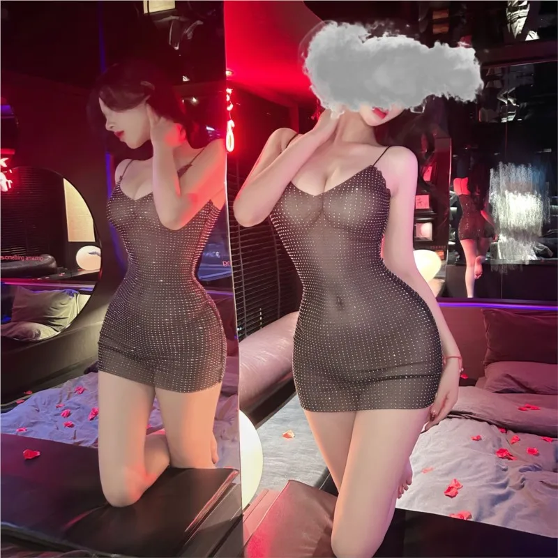 Lingerie dress Strap shiny silk deep V-tight hip hugging short skirt Babydoll sexy. items sexy womans clothing Wedding dresses