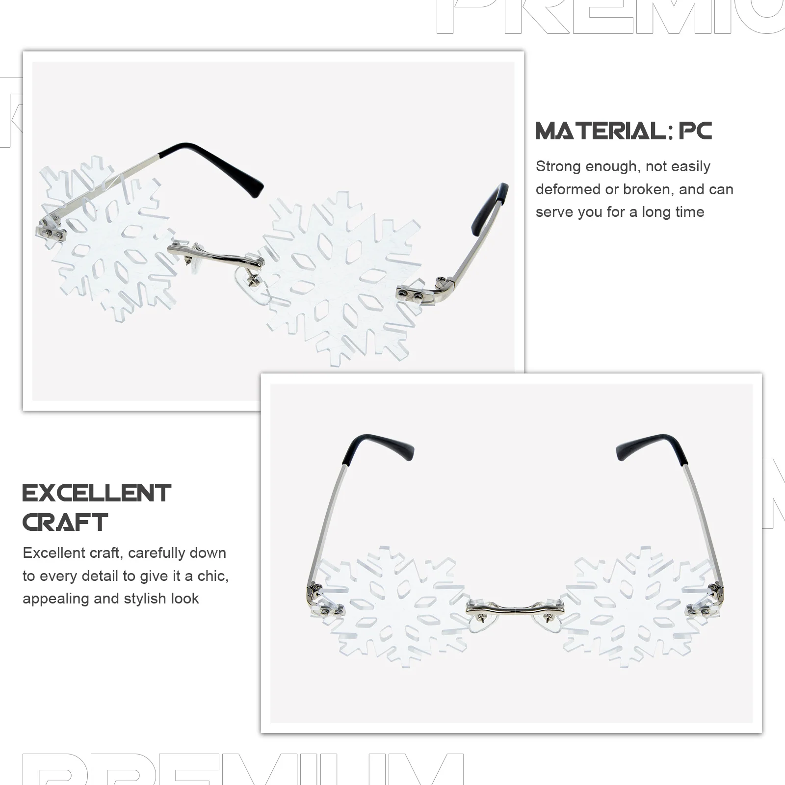 

Snowflake Sunglasses Bright Delicate Decorative Photo Prop Wonderful Moments Unforgettable Christmas Eyewear Rimless Party