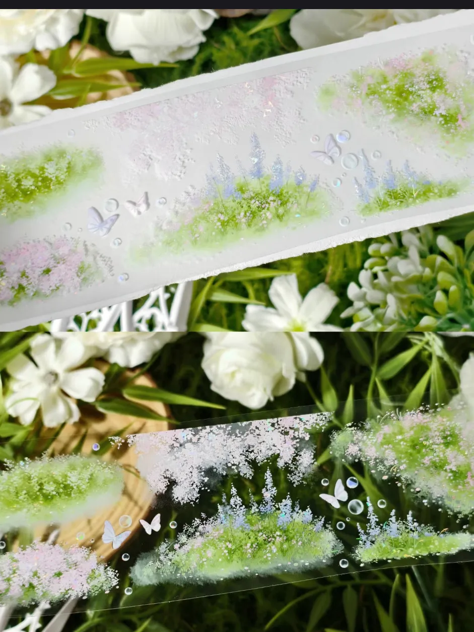 

Декоративная лента Washi Pet Tape 3.25, 1 рулон, серия «Прогулка среди цветов», с блестками, зеленая трава, цветы, бабочки, пузырьки, для дневников и скрапбукинга, дизайн «День и ночь»