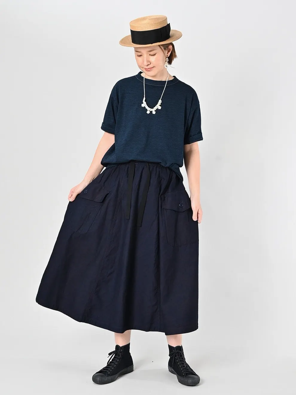 Loose A-Line Skirt Denim Color Weave Half-length Pocket Workwear Skirt Summer New Style Japanese Design Midi Skirt for Women