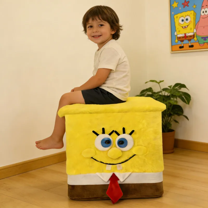 

SpongeBob SquarePants Cute Storage Stool Fashion Shoe Changing Stool Makeup Stool Square Storage Ottoman for Kids Bedroom