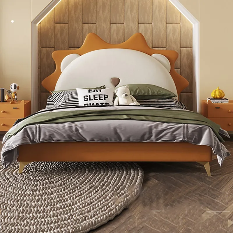 for Leo Children Bed Cartoon Storage Bed for Boy Soft Bag Cute Baby Light Luxury Modern Mesh Single Leather