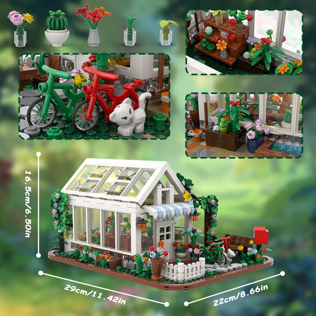 Flower House kidBuilding Blocks Set para crianças, City Street View, Greenhouse Model Kits, presentes de aniversário, mais novos