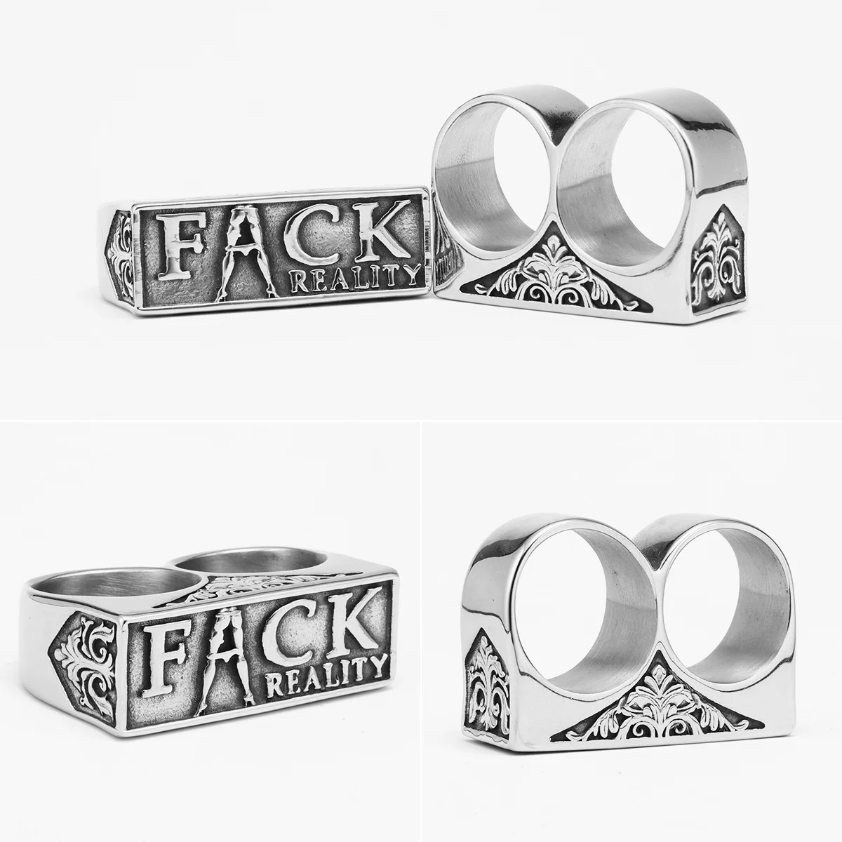 Reality Double Hole Carving Stainless Steel Men Rings Personality Punk for Male Women Fashion Jewelry Creativity Gift Wholesale