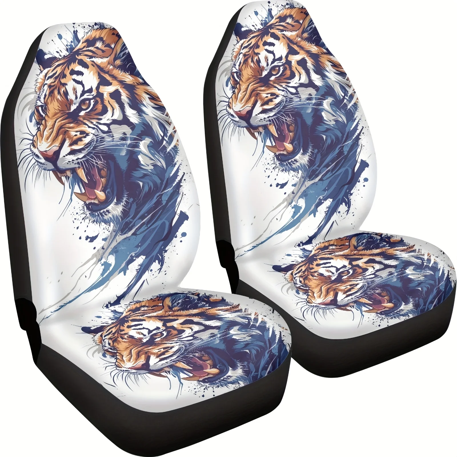 2pcs Splashing Tigers Printed Seat Covers, Universal Car Covers Suitable For Sedans, SUVs And Trucks, Washable And Easy To Insta