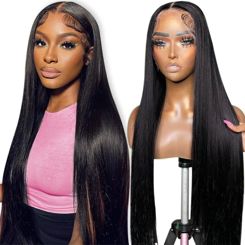 

34inch Long Straight Lace Front Wigs Human Hair Preplucked Density180 HD Lace Peruvian Straight Lace Front Wigs Natural Hairline