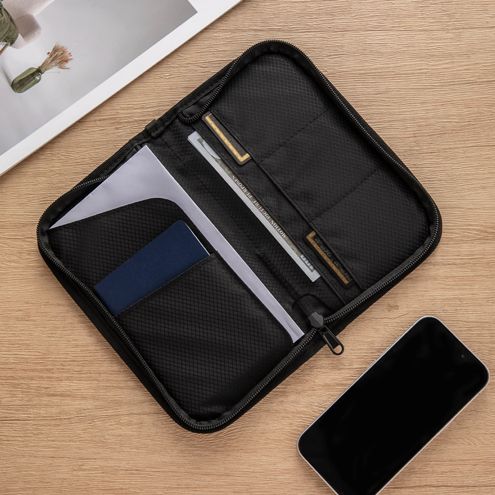 

Passport Holder Family，Passport Pouch Zipper Travel Wallet Document Organizer with Wrist Strap, Up to 4 Passports