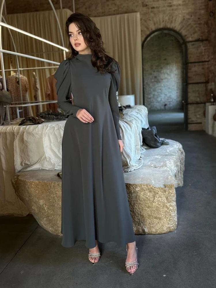 Eid Abito modesto per le donne Ramadan Abaya musulmano Mezza collo alto Abito lungo da festa Abiti solidi Largos Dubai Robe Jalabiya