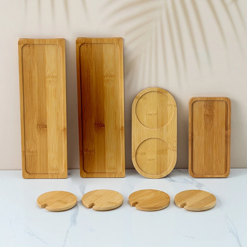 Bamboo Soap Dispenser Tray Dresser Table Top Bottle Organizer Bracket Round Square Candle Jewelry Bathroom Storage Tray