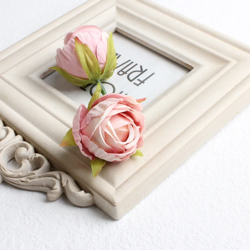 Artificial Silk Tea Rose Bud Flower Heads, Wedding Bouquet Wall, Event Party, Garland, Decorative Headware, DIY, 15Colors, 4cm