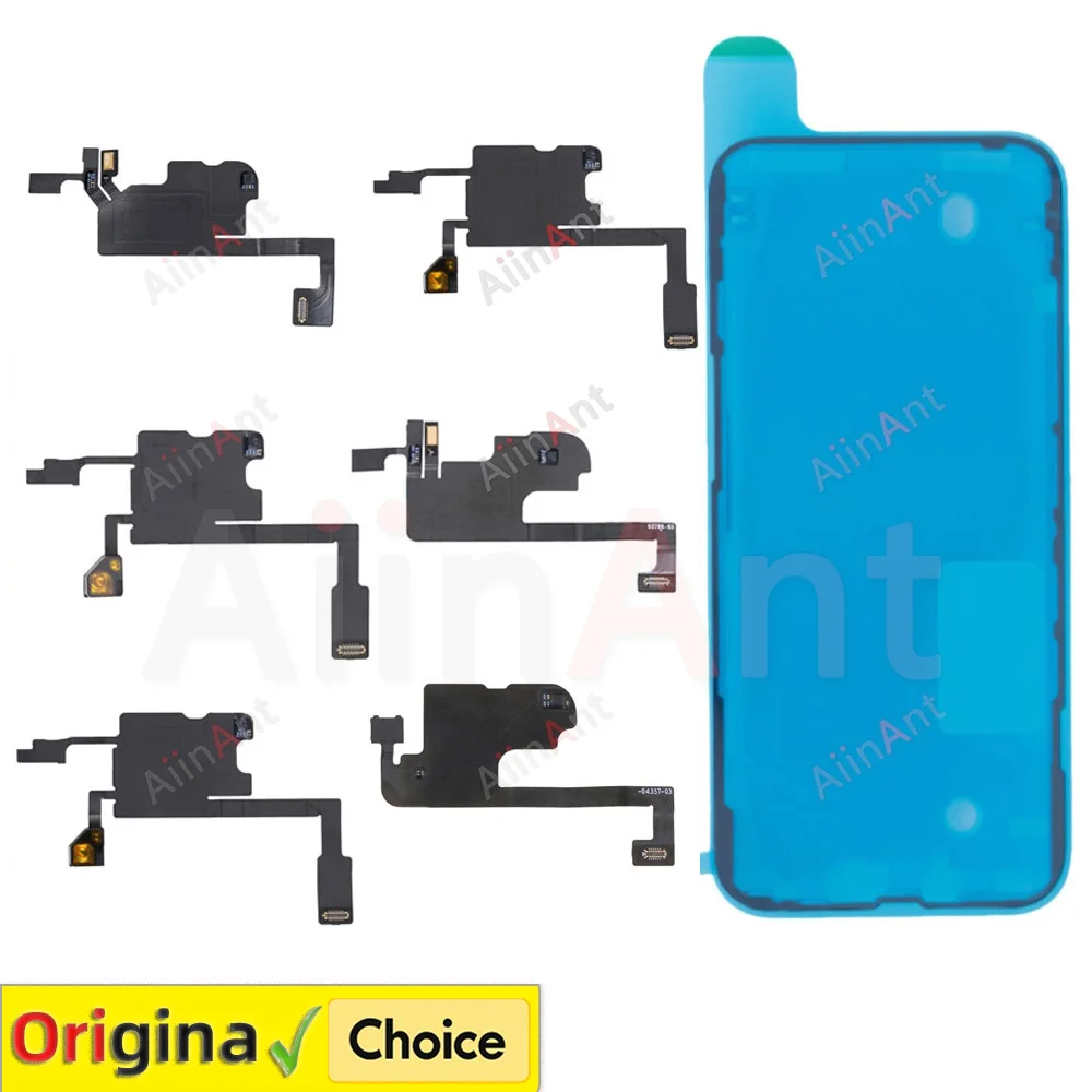 OEM-Aufkleber + Flex-Kabel für Ohrhörer-Lautsprecher, Frontsensor und Lichtsensor für iPhone 15 14 13 12 Pro Max Plus