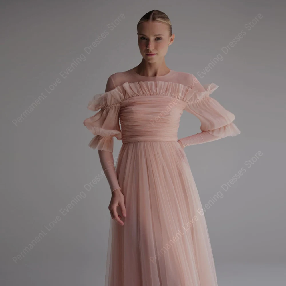 Sukienki wieczorowe damskie z okrągłym dekoltem 2026, wysokiej jakości tiulowe suknie balowe, sukienki koktajlowe, długość do ziemi, Vestidos De Noche, możliwość personalizacji.