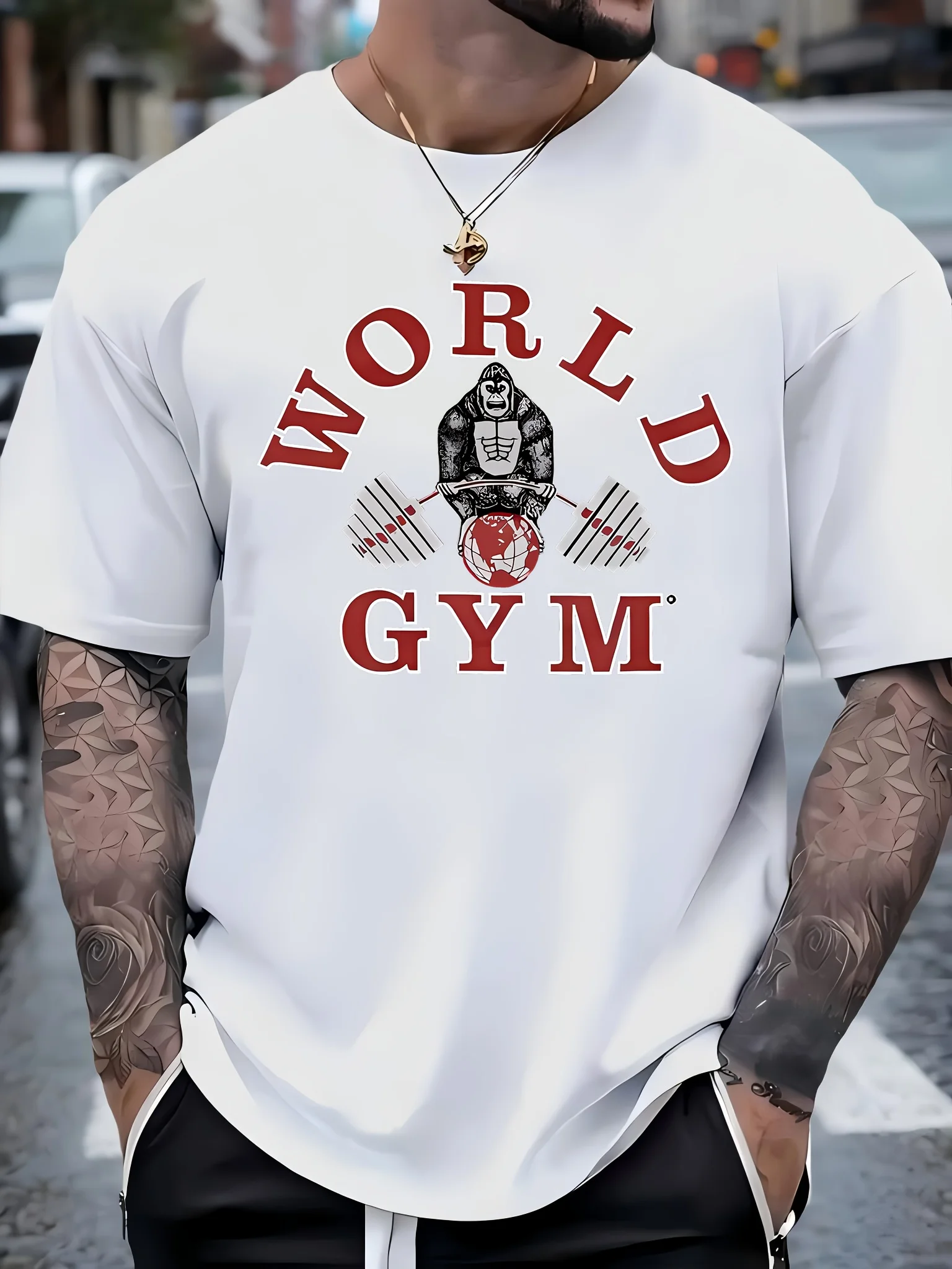 

The World Gym Men's Casual Pure Cotton T-shirt Is Soft, Breathable and Has A Round Neck It Suitable for Casual Wear and Sports