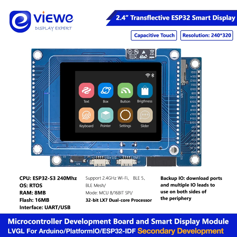 

Transflective TFT LCD 2.4 inch ESP32 S3 Display Dual Core LVGL HMI 16M Flash Ardu-ino WIFI&Bles LCD TFT Module with touch