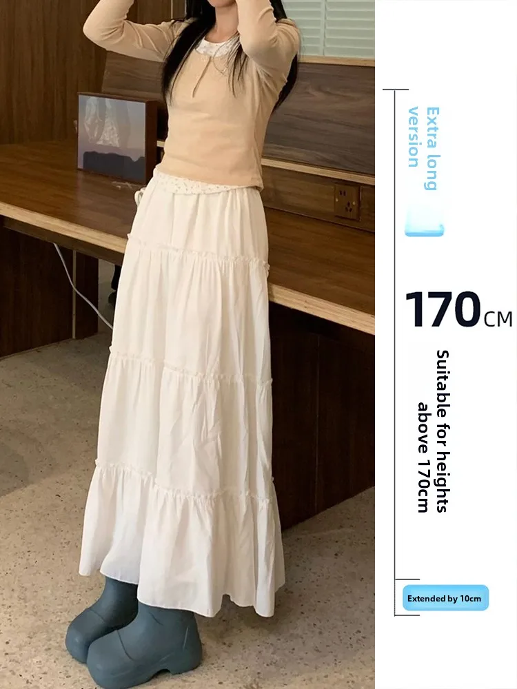 

75 Extended Version Gentle Sweet A-Line Splice Skirt Women Spring Autumn Tall Meat Conceal Thin White Umbrella Skirt