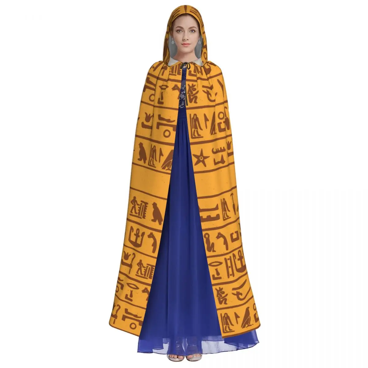 Ancient Egyptian Hieroglyphs Hooded Cloak Polyester Unisex Witch Cape Costume Accessory