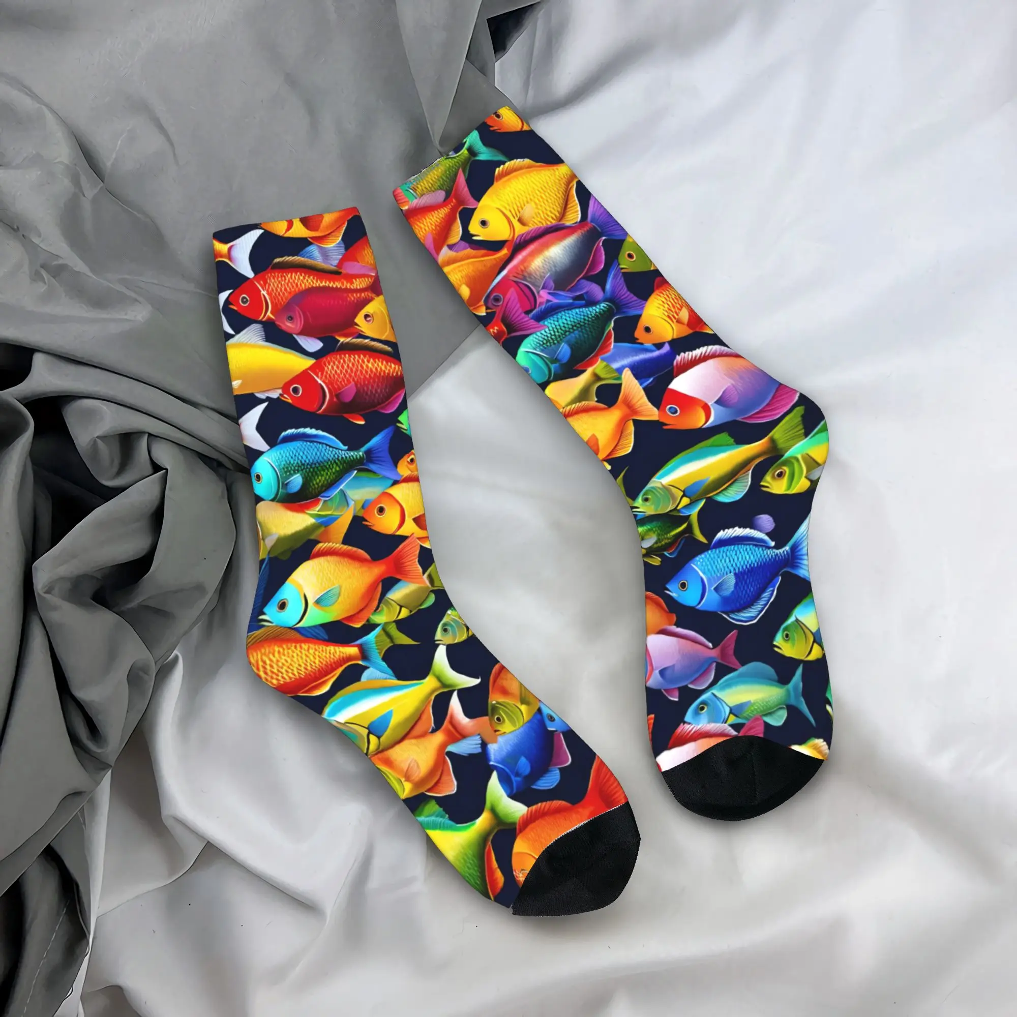 Novelty Funny Colorful Fish print Socks  Non Slip Stockings Men High Quality Climbing Socks Spring Gothic Graphic Socks