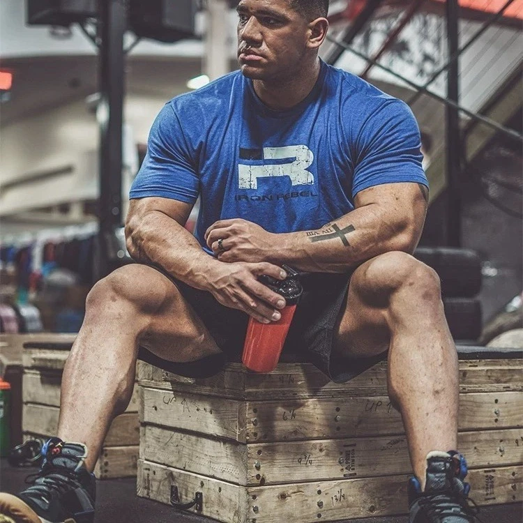 GYM IR New Men's Short Sleeve Fitness Show Strong Cuffs Sports Fashion Stretch Cotton Weight Training American Purple T Shirt
