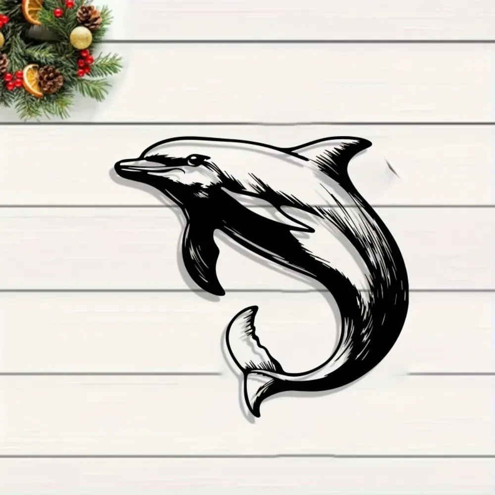 CIFBUY Iron Wall Art Dolphin Leaping Waterproof Sculpture For Home Outdoor Patio Garden Pool Hanging Decor Gift