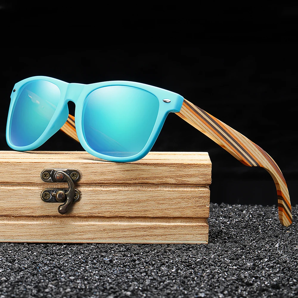 

XSW Wooden Sunglasses Handmade PC Frame With Wooden Temples Polarized Mirror Fashion Eyewear sport glasses in Wood Box 5075