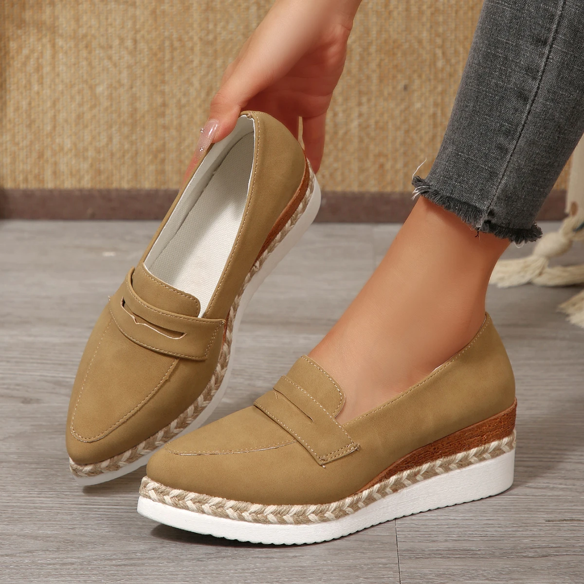 أحذية رياضية نسائية برأس مدبب أحذية منصة إسفين للنساء أحذية فردية ذات فم ضحل أحذية رياضية كاجوال مريحة للنساء #4